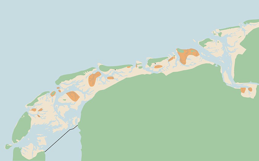 Kaart van zeehondenreservaten Nederlandse Waddenzee (bron Ecomare)