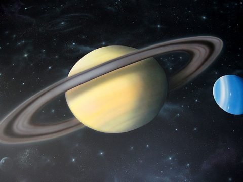 Planeten op de muur van het observatorium bij Ecomare