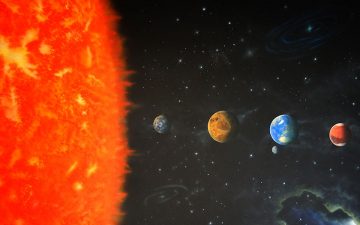 Planeten op de muur van het observatorium bij Ecomare