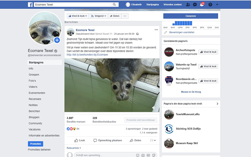 Printscreen van facebookpagina Ecomare