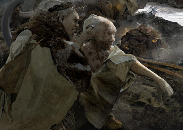 Doggerland-Neanderthalers_Illustratie Kelvin Wilson